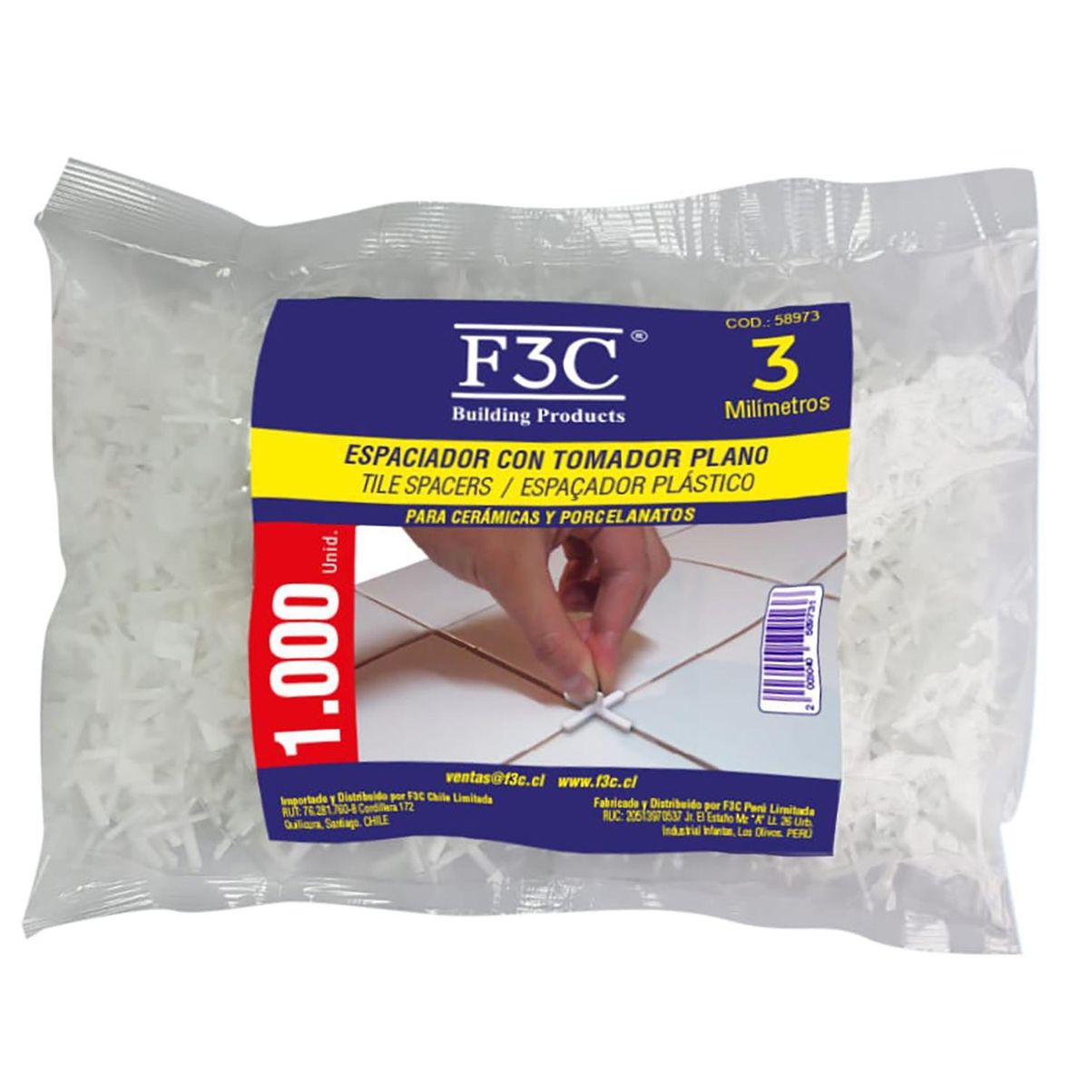 F3C - Espaciador c/tomador 3mm bolsa 1000und