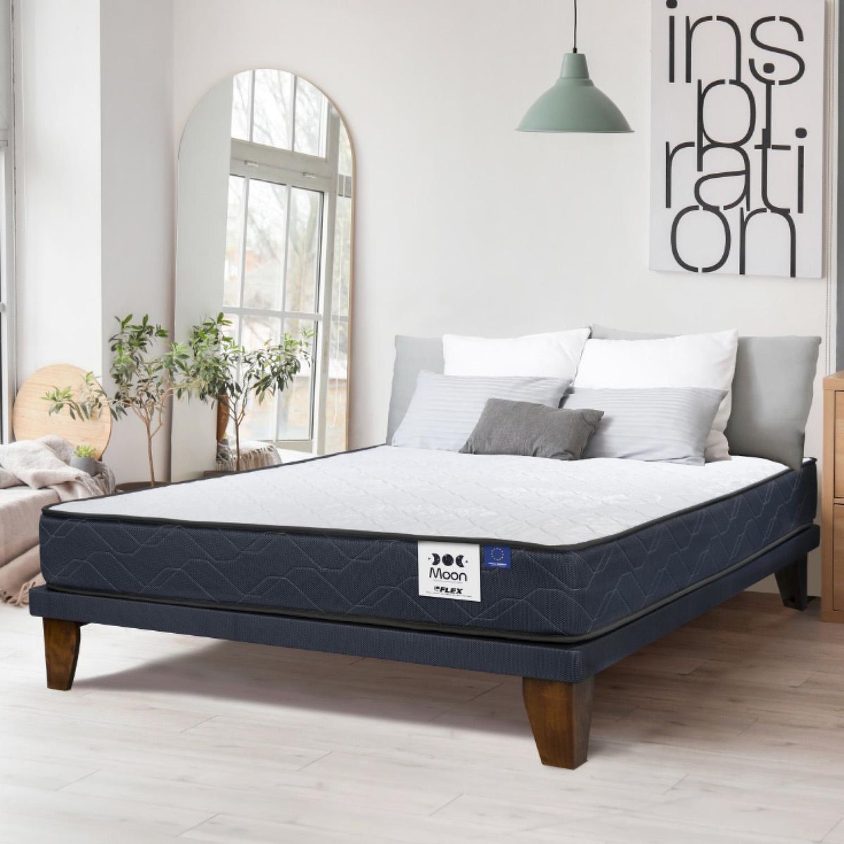 FLEX - Cama Europea Moon 2P 150x190cm Base Dividida + Set Mueble Asturias