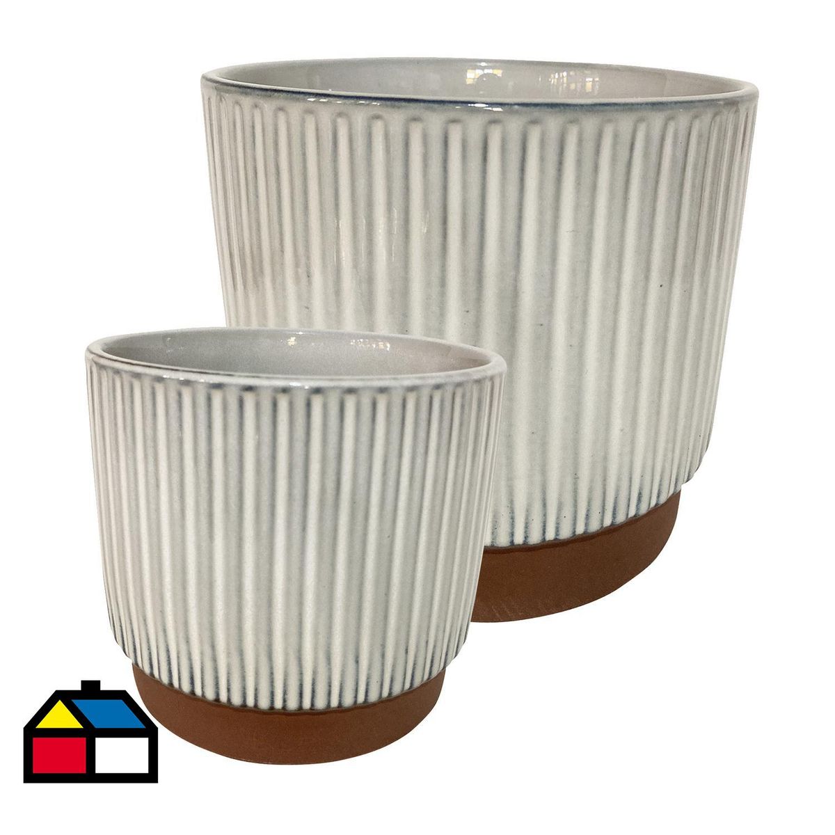 DECOGREEN - Set 2 Maceteros Enlozados Blancos 14x12 y 20x18