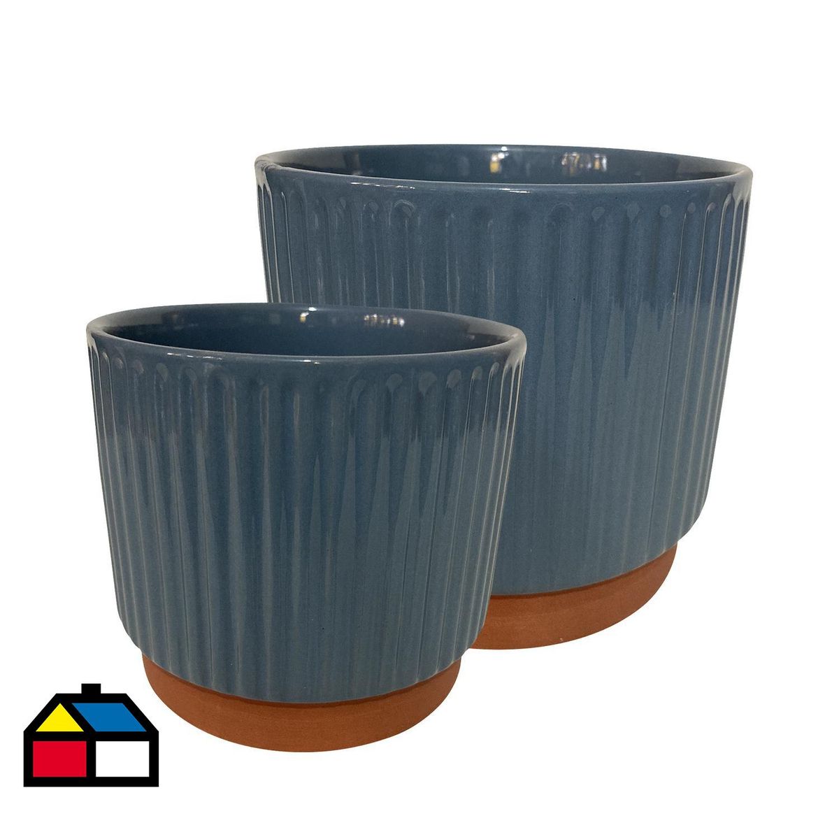 DECOGREEN - Set 2 Maceteros Enlozados Azul 14x12 y 17x15