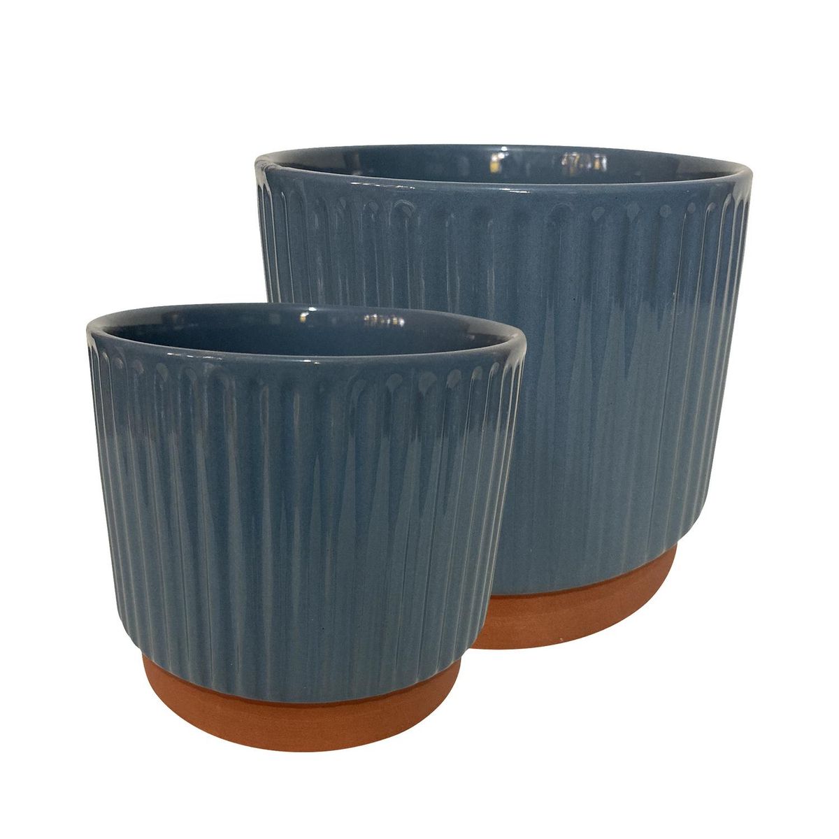 DECOGREEN - Set 2 Maceteros Enlozados Azul 14x12 y 17x15