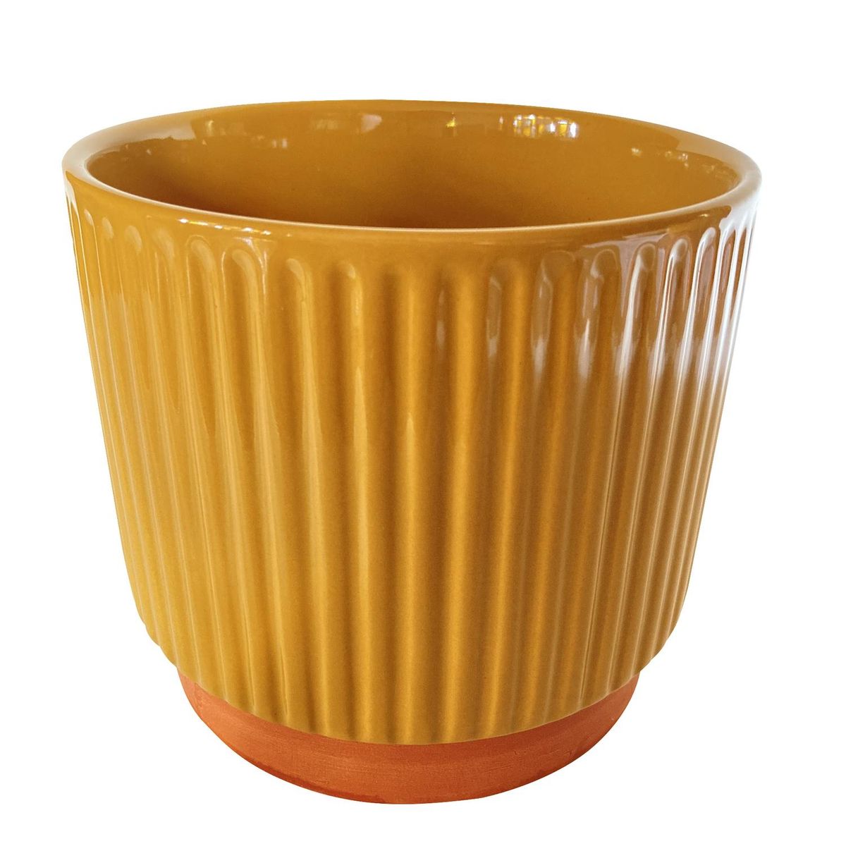 DECOGREEN - Macetero Enlozado de Arcilla 17x20 cm Mostaza