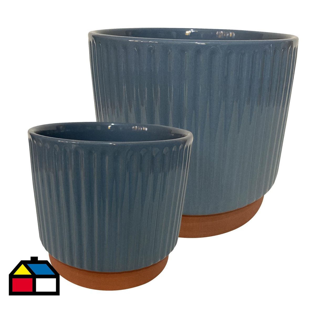 DECOGREEN - Set 2 Maceteros Enlozados Azul 14x12 y 20x18