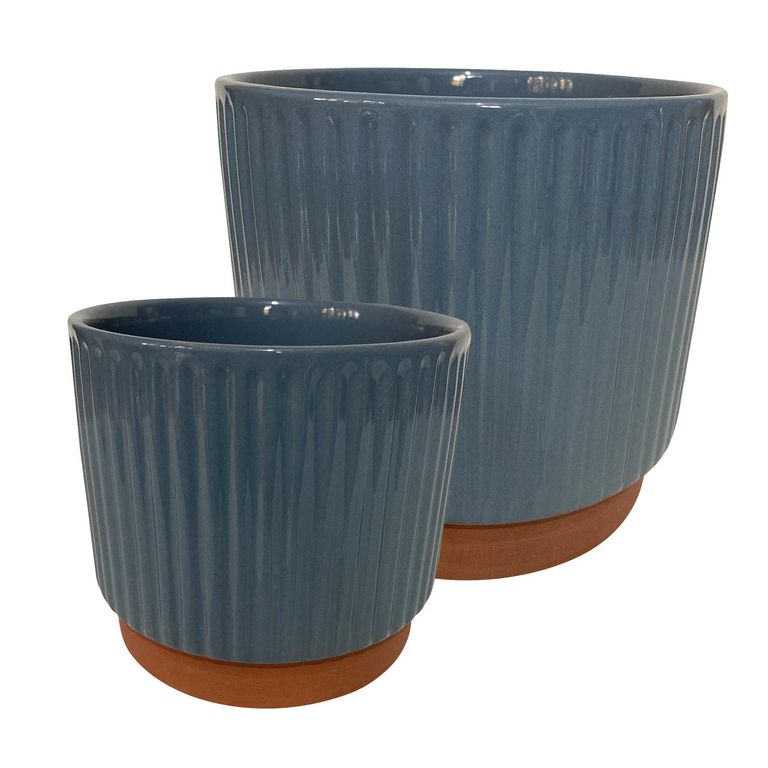 Set 2 Maceteros Enlozados Azul 14x12 y 20x18