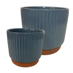 DECOGREEN - Set 2 Maceteros Enlozados Azul 14x12 y 20x18