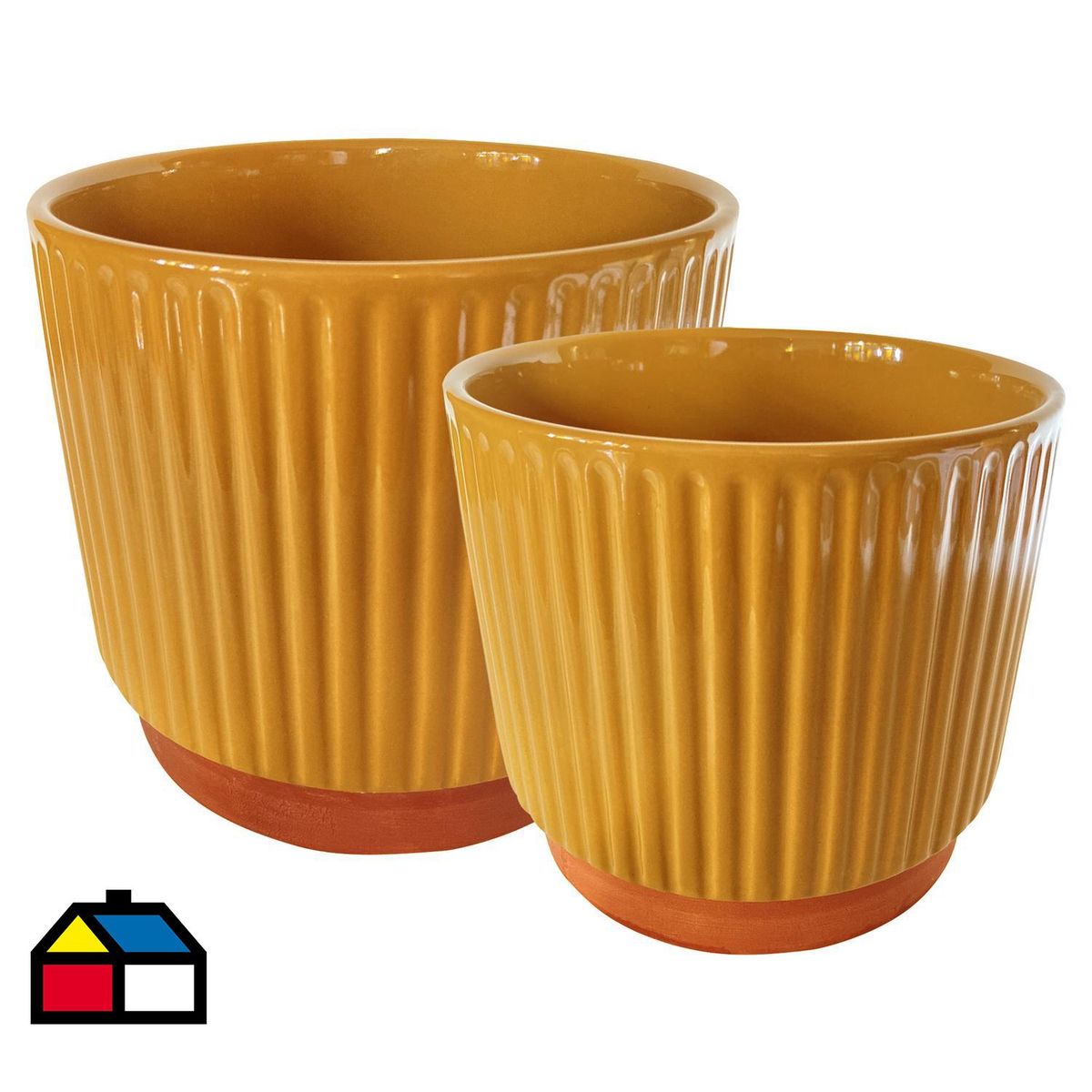 DECOGREEN - Set 2 Maceteros Enlozados Mostaza 17x15 y 20x18