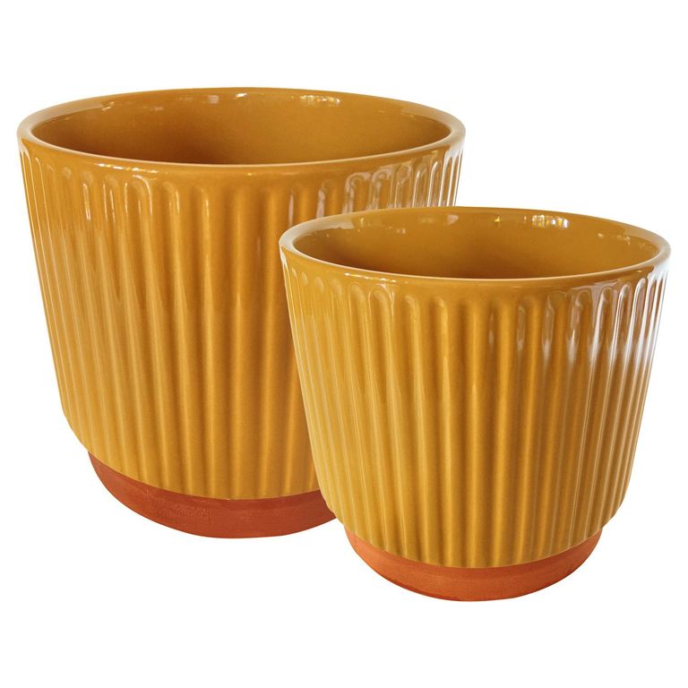 Set 2 Maceteros Enlozados Mostaza 17x15 y 20x18