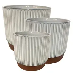 DECOGREEN - Set 3 Maceteros Enlozados Blancos 14x12, 17x15 y 20x18