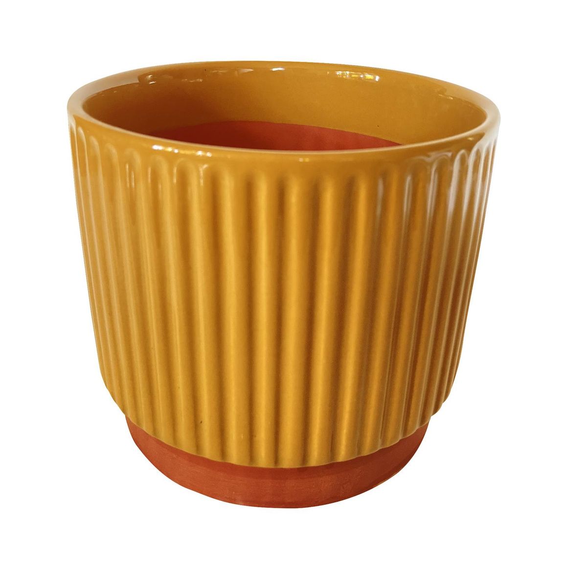 DECOGREEN - Macetero Enlozado de Arcilla 14x20 cm Mostaza
