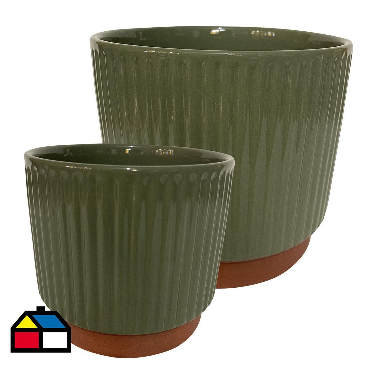 DECOGREEN - Set 2 Maceteros Enlozados Oliva 14x12 y 20x18