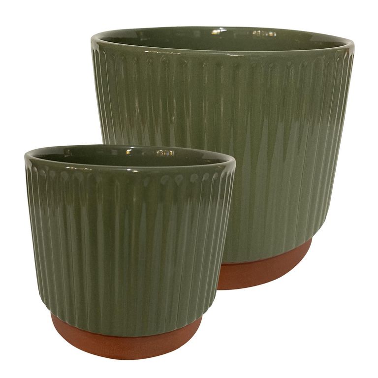 Set 2 Maceteros Enlozados Oliva 14x12 y 20x18