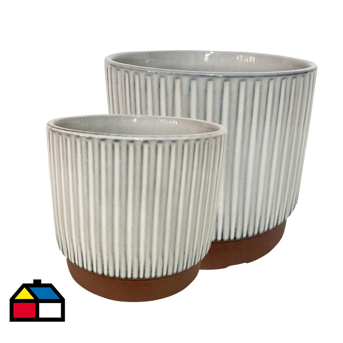 DECOGREEN - Set 2 Maceteros Enlozados Blancos 14x12 y 17x15