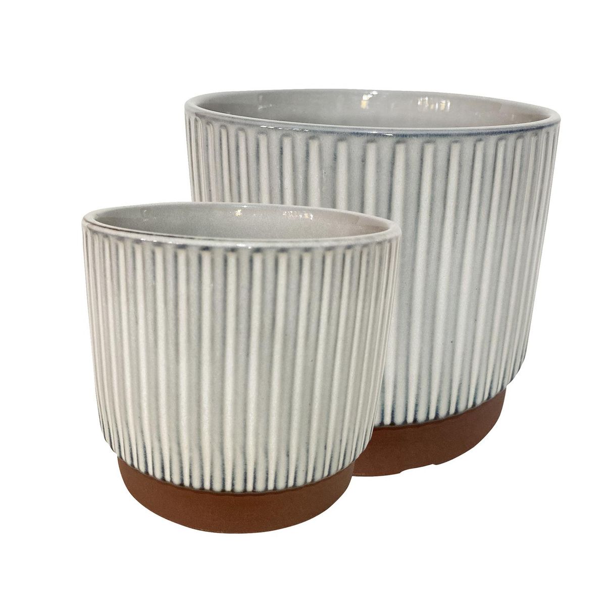 DECOGREEN - Set 2 Maceteros Enlozados Blancos 14x12 y 17x15