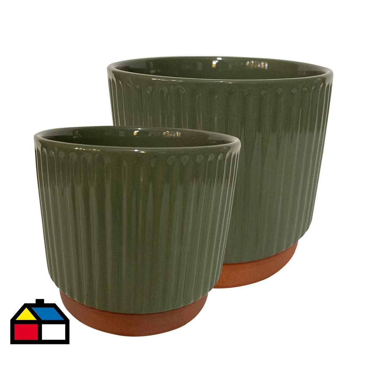 DECOGREEN - Set 2 Maceteros Enlozados Oliva 14x12 y 17x15