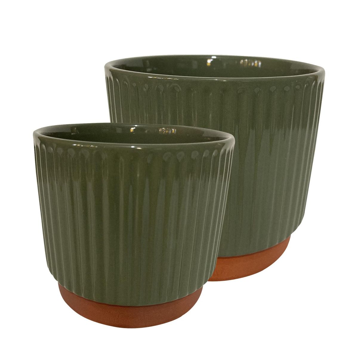 DECOGREEN - Set 2 Maceteros Enlozados Oliva 14x12 y 17x15