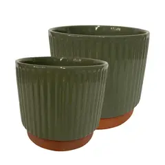 DECOGREEN - Set 2 Maceteros Enlozados Oliva 14x12 y 17x15