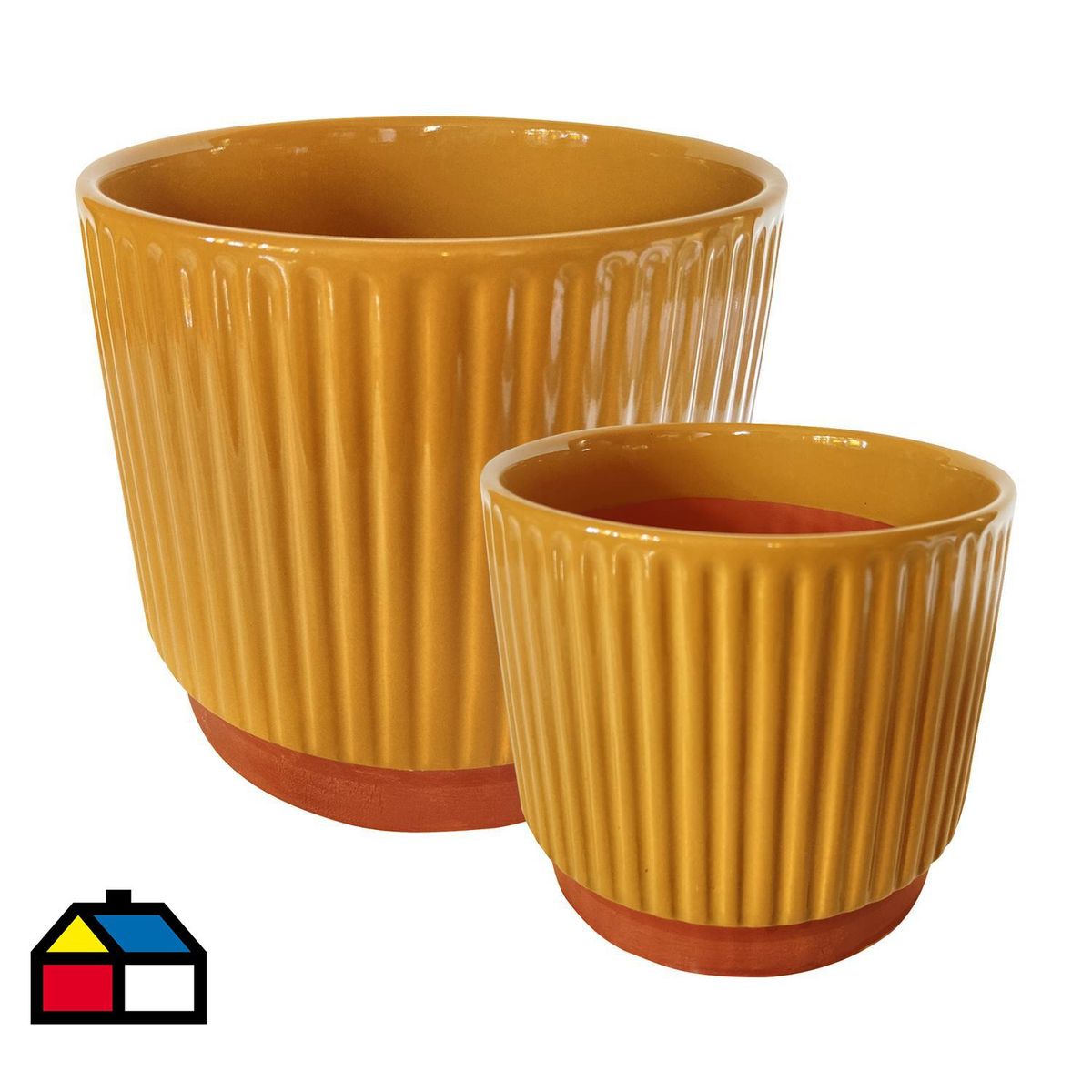 DECOGREEN - Set 2 Maceteros Enlozados Mostaza 14x12 y 20x18