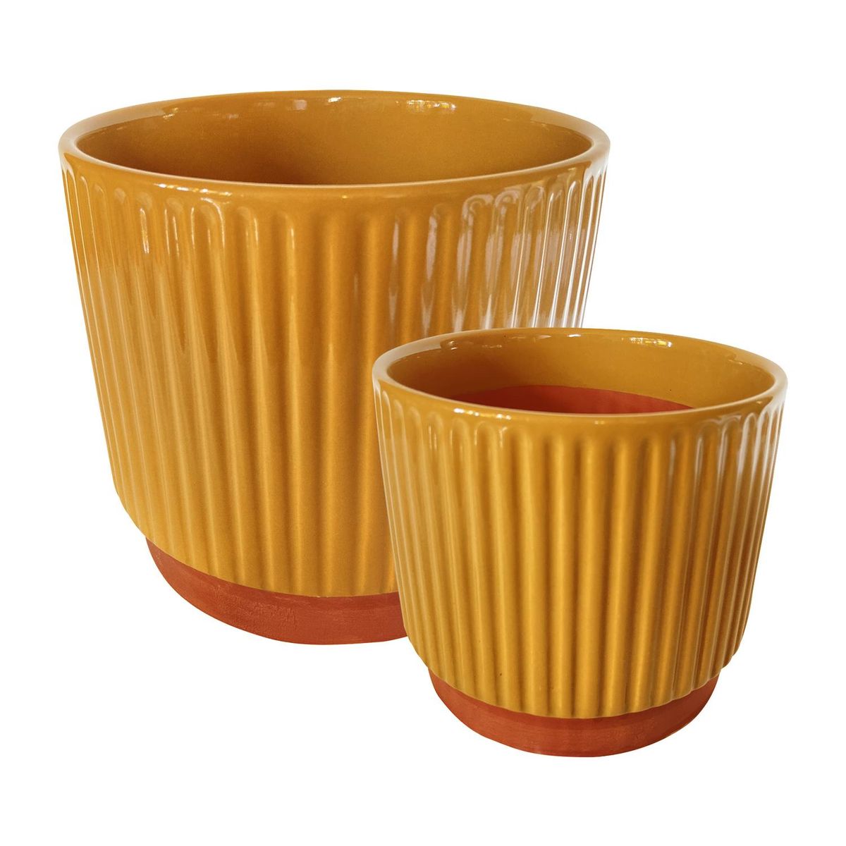 DECOGREEN - Set 2 Maceteros Enlozados Mostaza 14x12 y 20x18