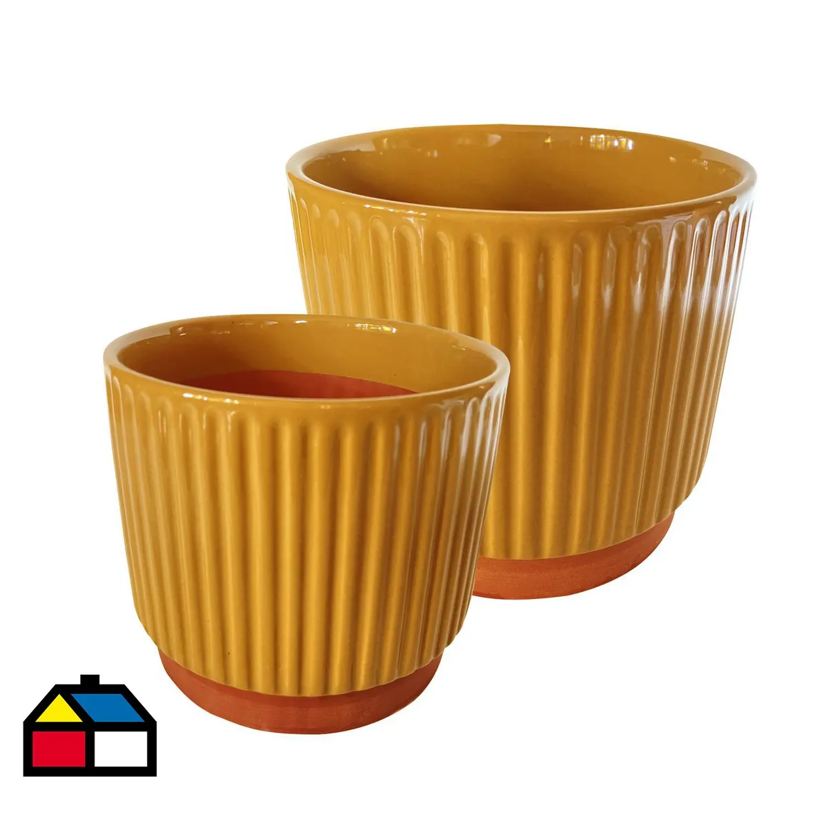 DECOGREEN - Set 2 Maceteros Enlozados Mostaza 14x12 y 17x15