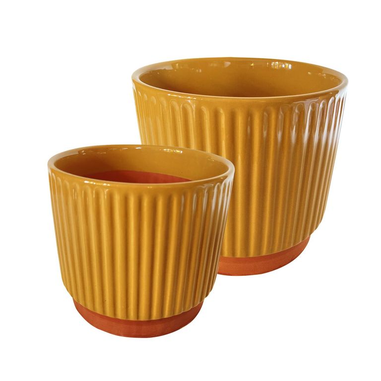 Set 2 Maceteros Enlozados Mostaza 14x12 y 17x15