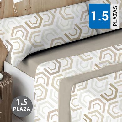 Set sbanas polar 1.5 plazas geomtrico beige