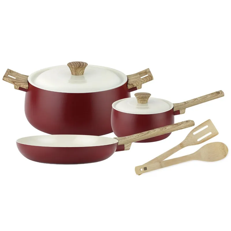 FANTUZZI - Batería de Cocina 7 Piezas Acero inoxidable Biella Rojo