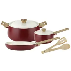 FANTUZZI - Batería de cocina 7 piezas cerámica biella rojo