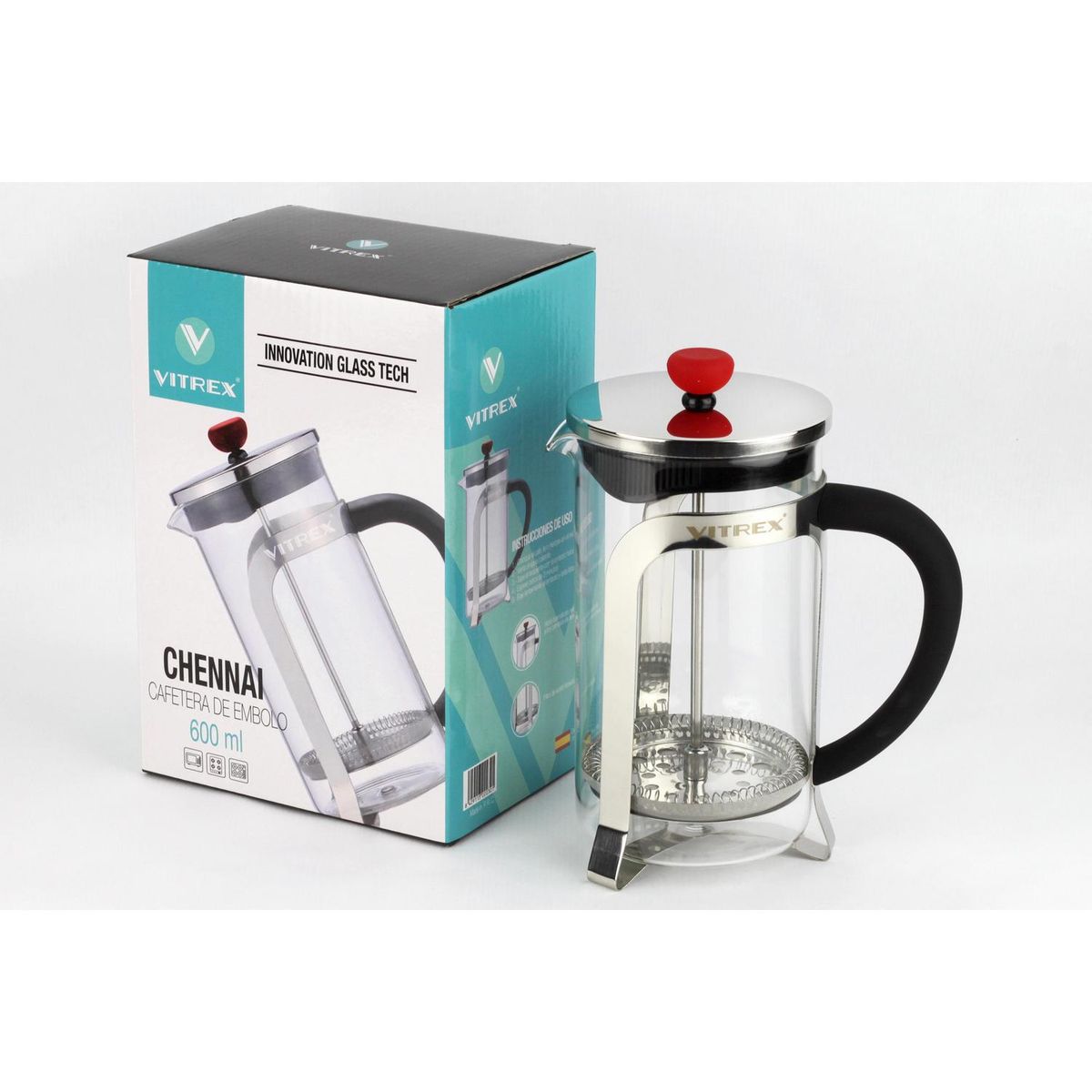 VITREX - Cafetera Embolo Vitrex Vidrio 600 ml Transparente