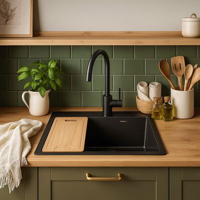 Imagen 2 del producto Lavaplatos Deluxe MDS7046-BLACK 1 Cubeta(s) 70x22x46 cm Acero inoxidable