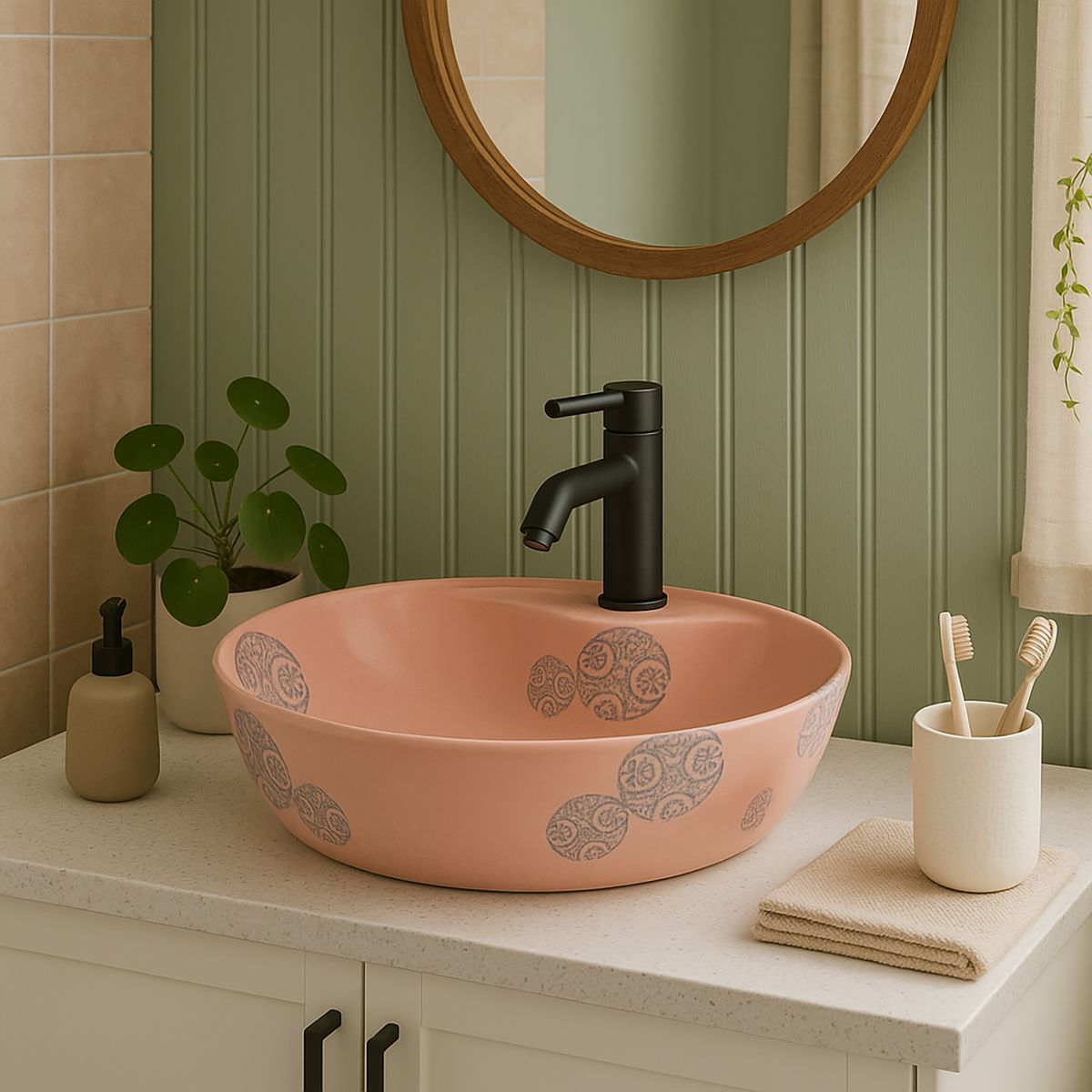 DOMSA - Lavamanos Sobrepuesto Forma Ovalada Loza 56x15x41 cm Salmón