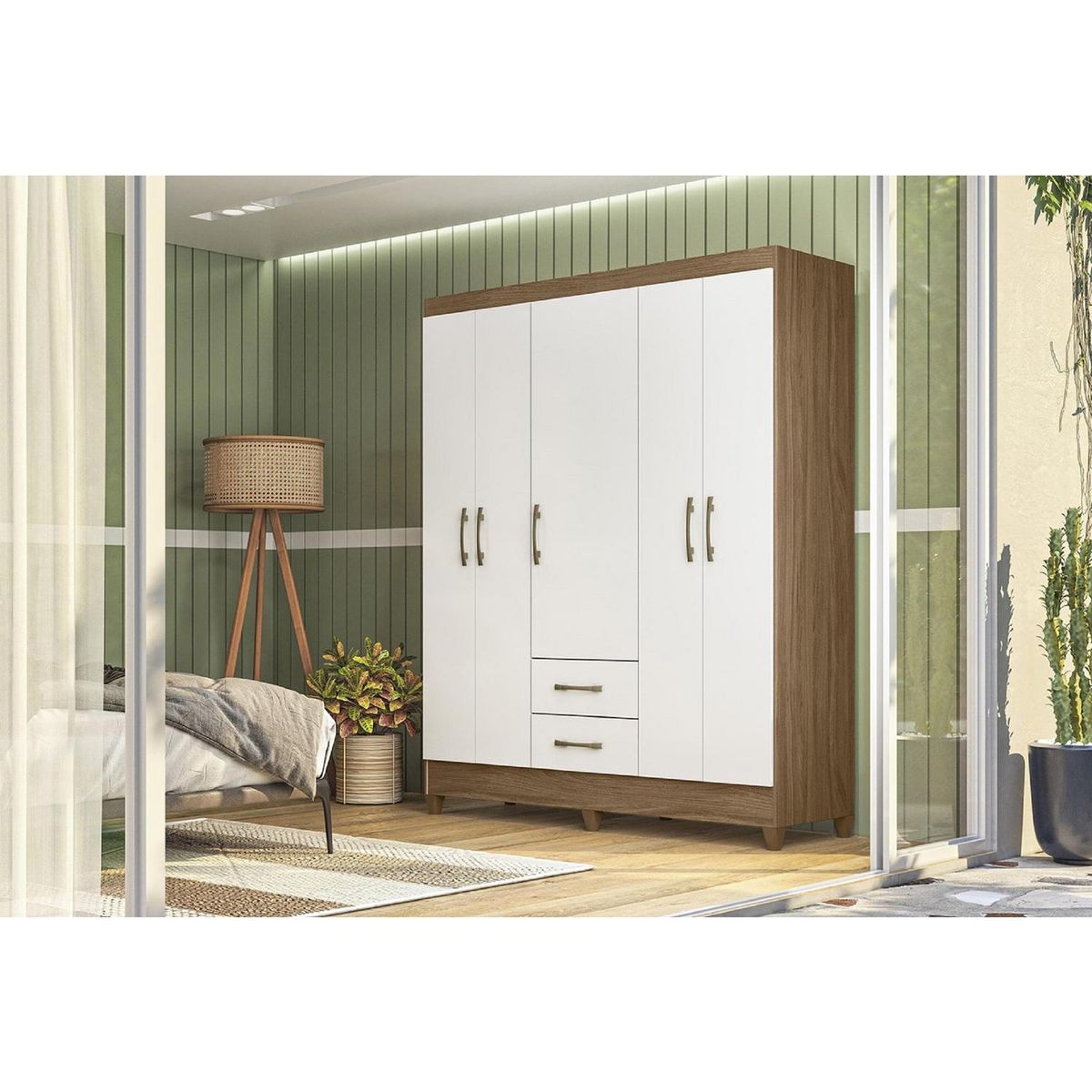 ROCH LTDA - Clóset Assis 2 Puerta(s) 2 Cajón(es) 1 Repisa(s) 47x182x148 cm Natural/Blanco