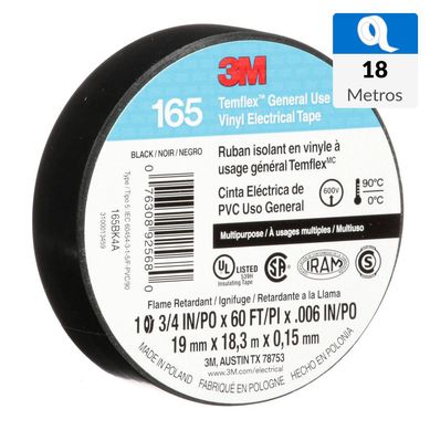Pack Cinta Aisladora Elctrica Uso General 19 mm x 18 m Negra