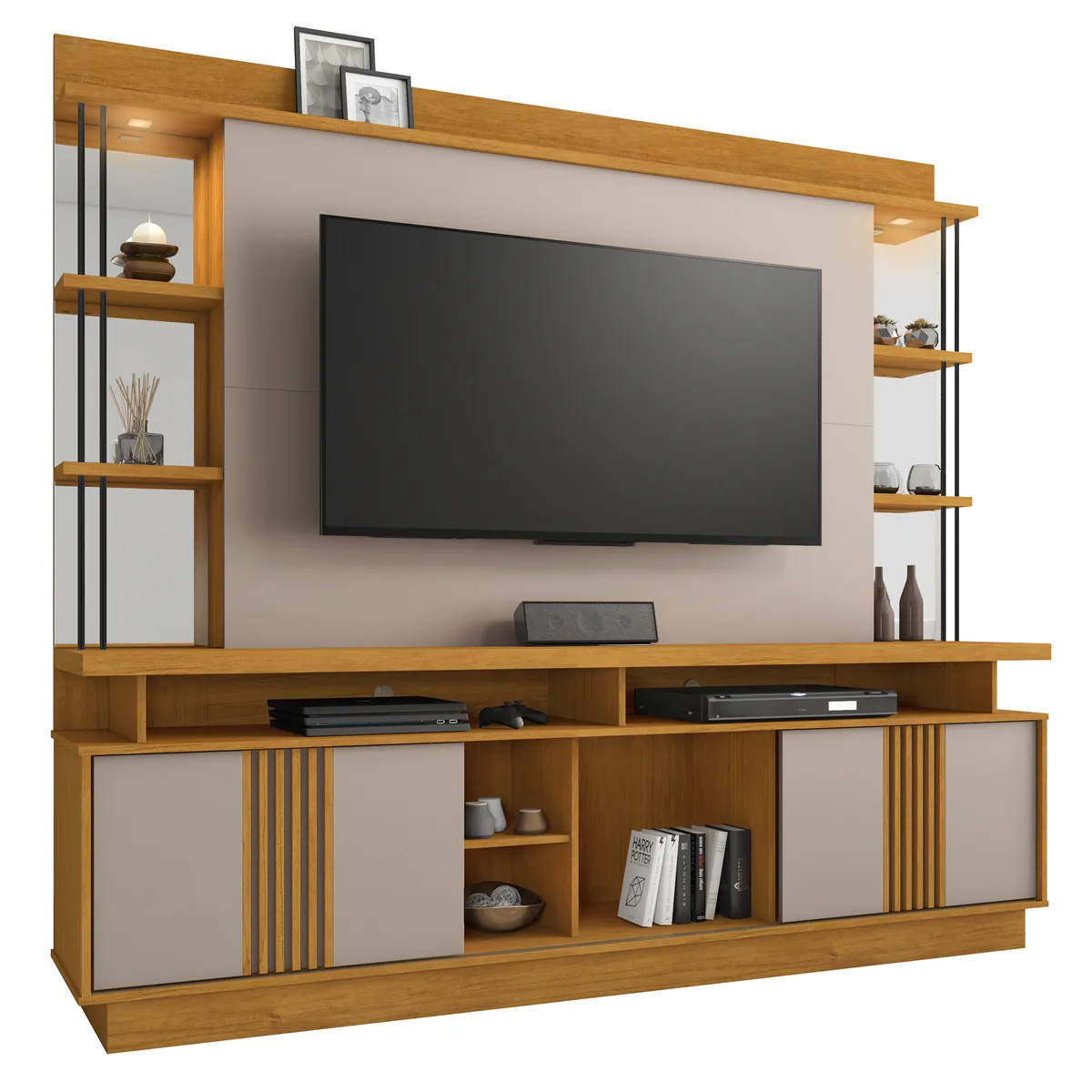 DI PORETTI - Mueble Rack TV 65 " Esplen Café claro 210x201x45 cm