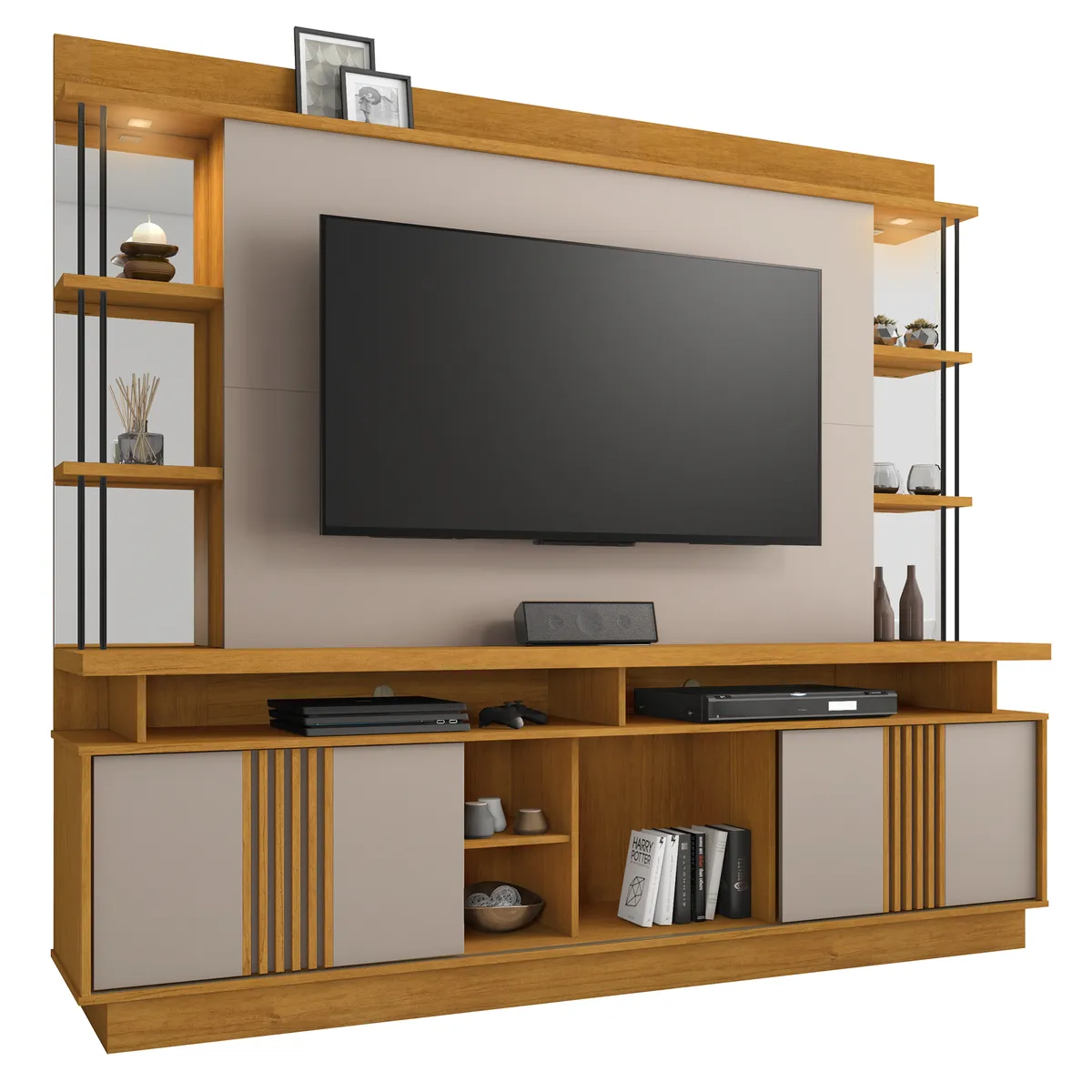 DI PORETTI - Mueble Rack TV 65 " Esplen Café claro 210x201x45 cm