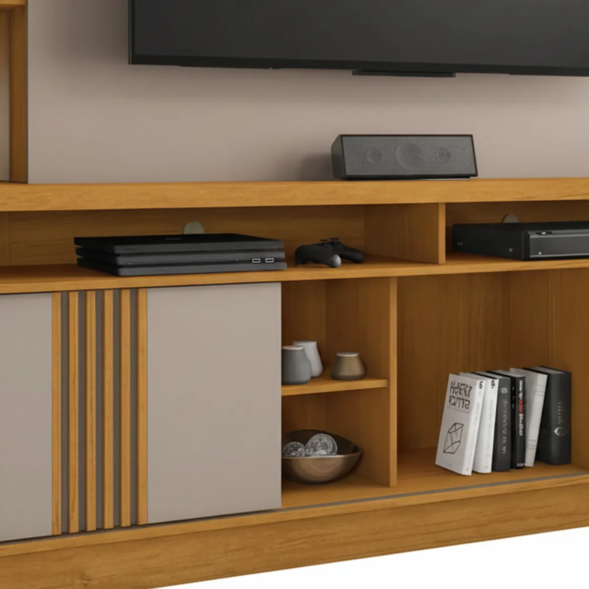 DI PORETTI - Mueble Rack TV 65 " Esplen Café claro 210x201x45 cm