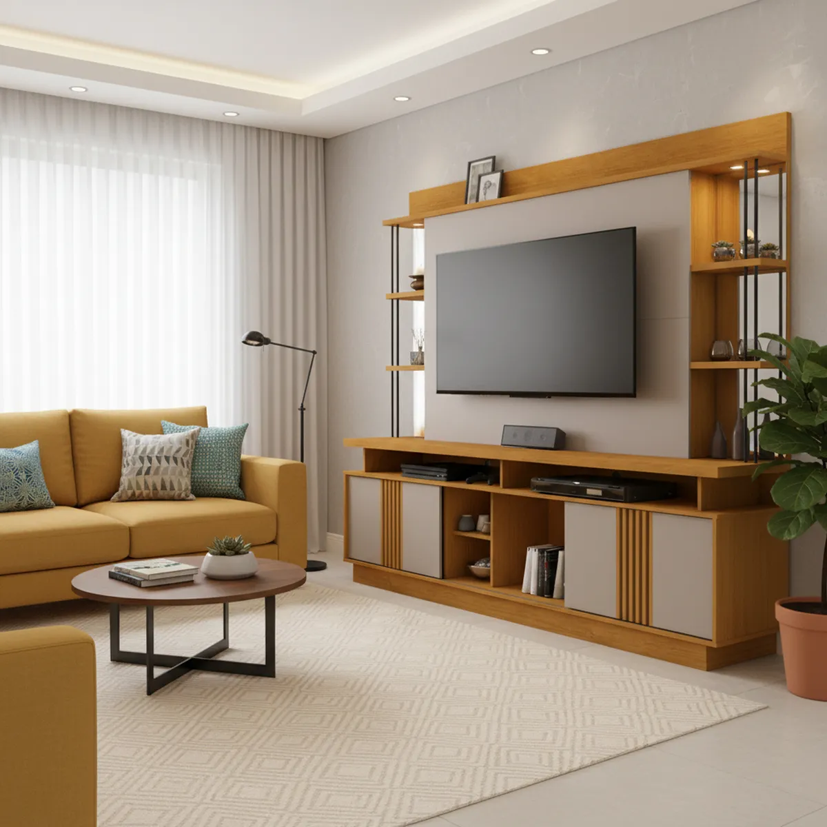 DI PORETTI - Mueble Rack TV 65 " Esplen Café claro 210x201x45 cm