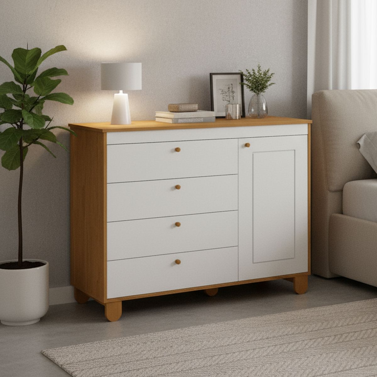 KIDSCOOL - Cómoda 1 Puerta 4 Cajón(es) Zupi 120x93x46 cm Blanco caramelo