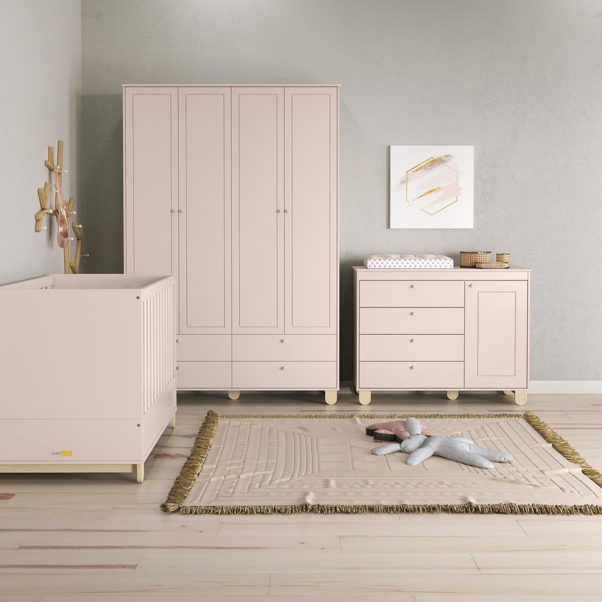 KIDSCOOL - Cómoda 1 Puerta 4 Cajón(es) Zupi 120x93x46 cm Rosado