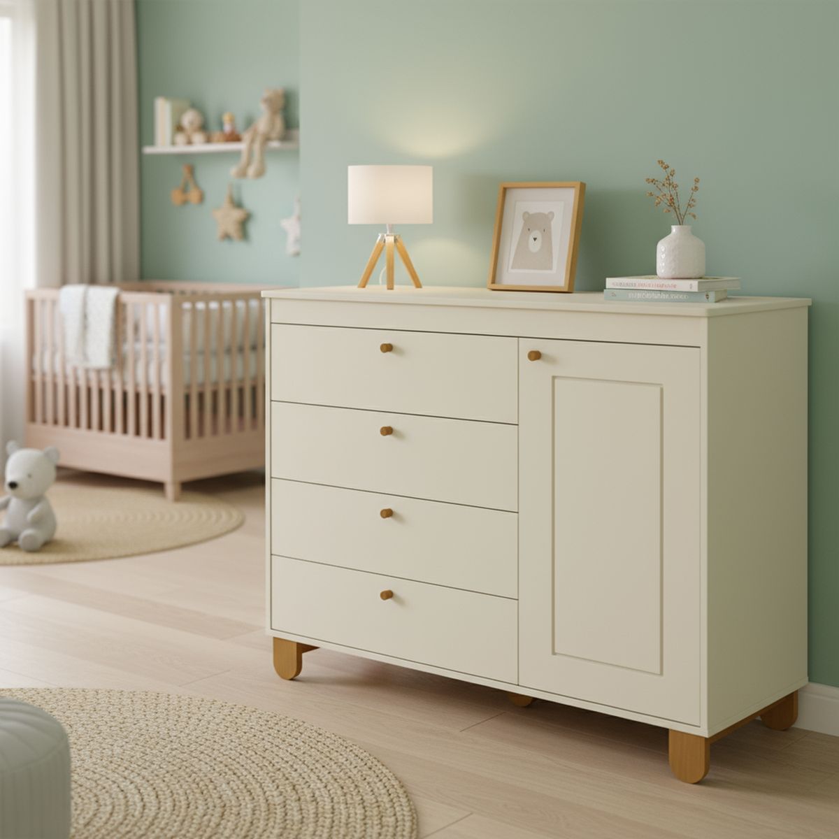 KIDSCOOL - Cómoda 1 Puerta 4 Cajón(es) Zupi 120x93x46 cm Beige