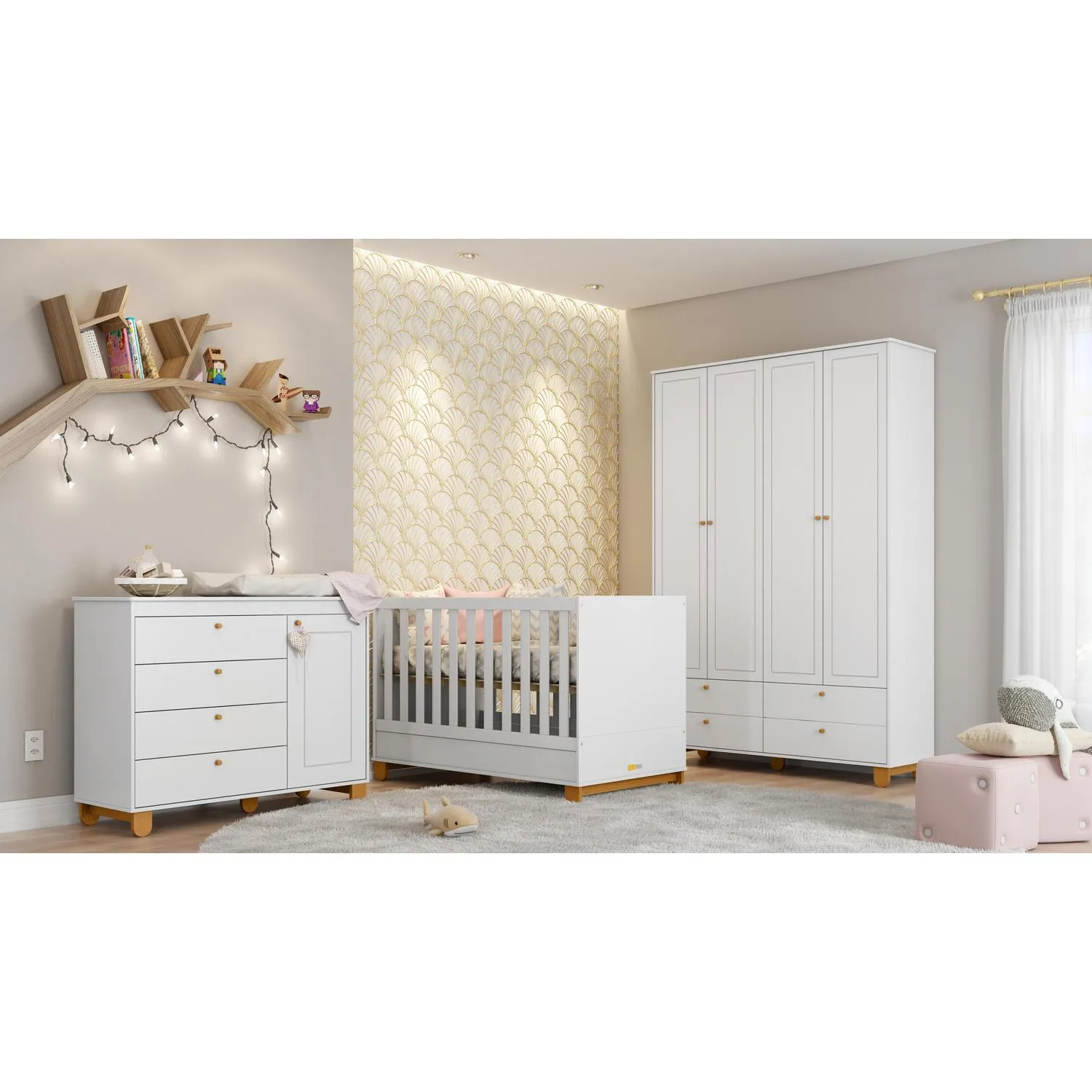 KIDSCOOL Cómoda 1 Puerta 4 Cajón(es) Zupi 120x93x46 cm Blanco