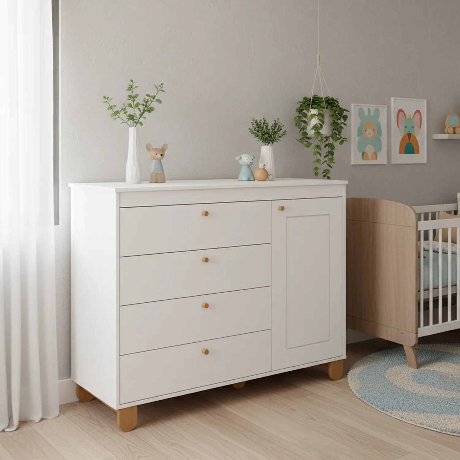 KIDSCOOL Cómoda 1 Puerta 4 Cajón(es) Zupi 120x93x46 cm Blanco