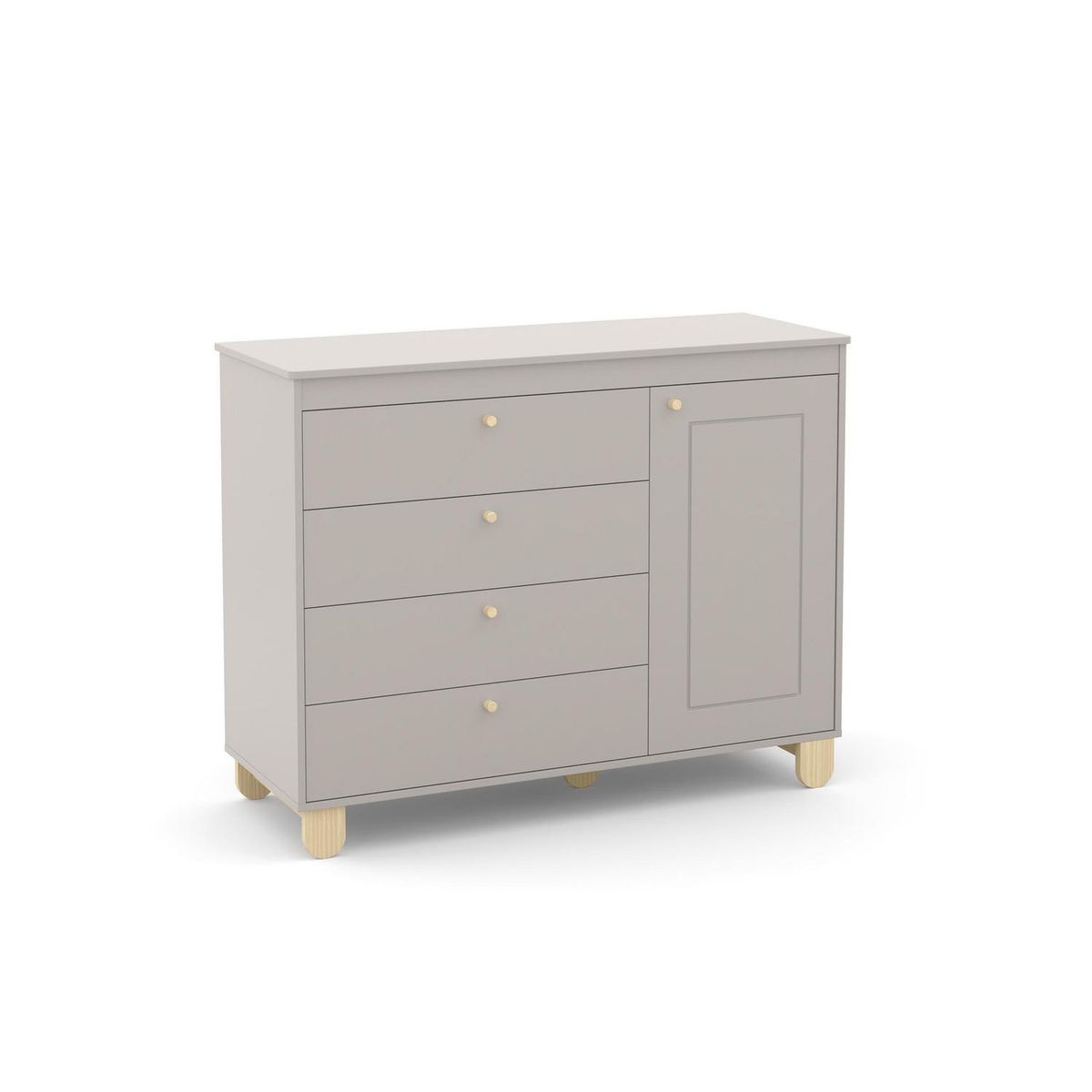 KIDSCOOL - Cómoda 1 Puerta 4 Cajón(es) Zupi 120x93x46 cm Gris