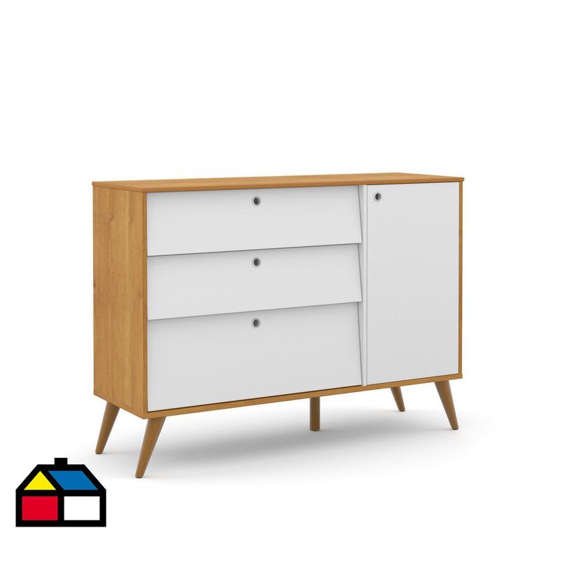 KIDSCOOL - Cómoda 1 Puerta 3 Cajón(es) Gold 132.6x96.5x44 cm Miel Blanco