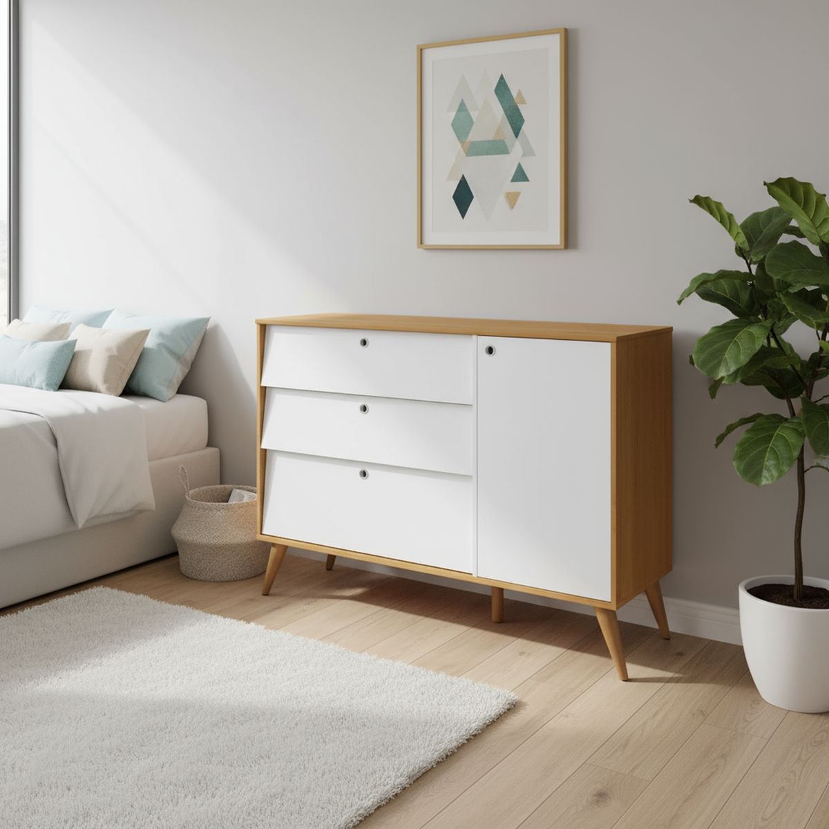 KIDSCOOL - Cómoda 1 Puerta 3 Cajón(es) Gold 132.6x96.5x44 cm Miel Blanco