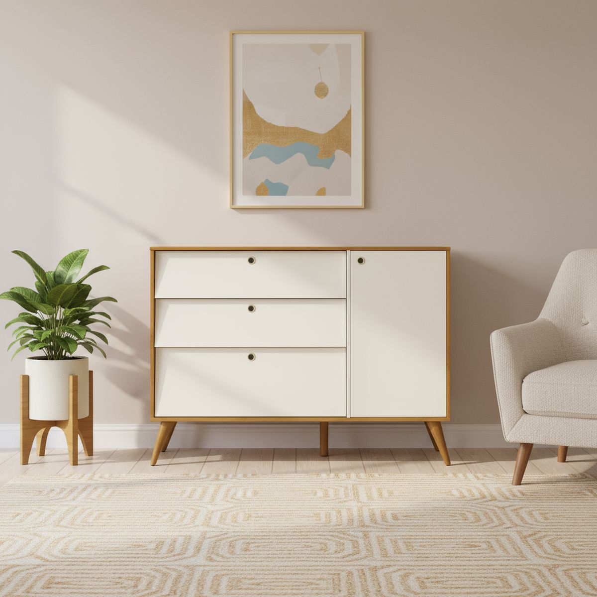 KIDSCOOL - Cómoda 1 Puerta 3 Cajón(es) Gold 132.6x96.5x44 cm Miel Beige