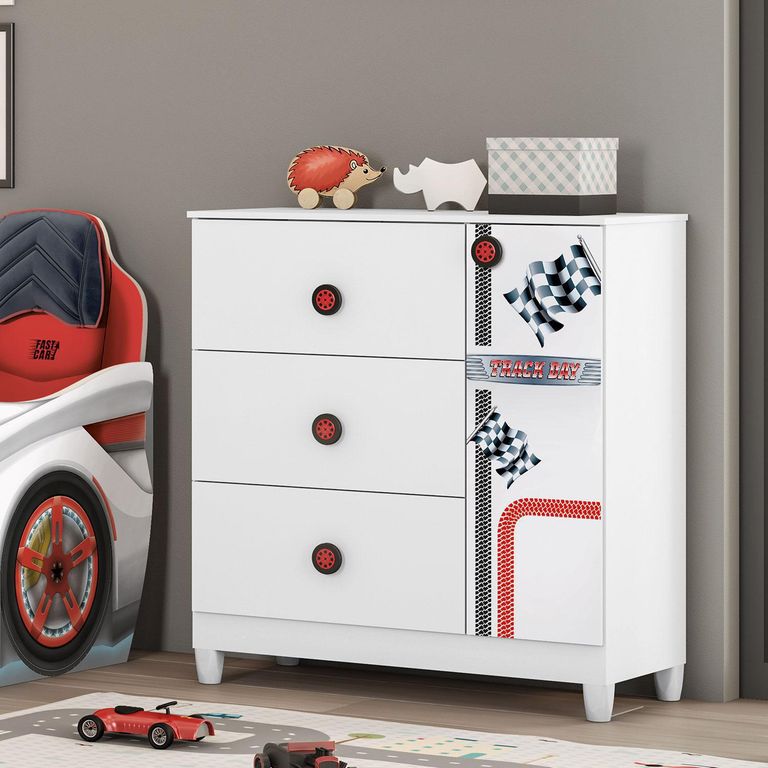 Cómoda 1 Puerta 3 Cajón(es) Fast car 87x94x40 cm Blanco