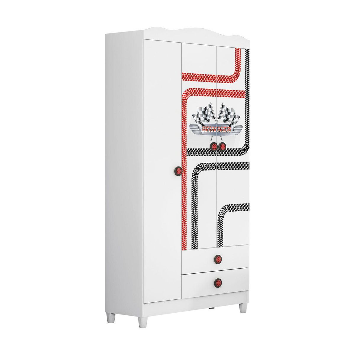 KIDSCOOL - Clóset Infantil Car 2 Puerta(s) 2 Cajón(es) 5 Repisa(s) 92x195x40 cm Blanco