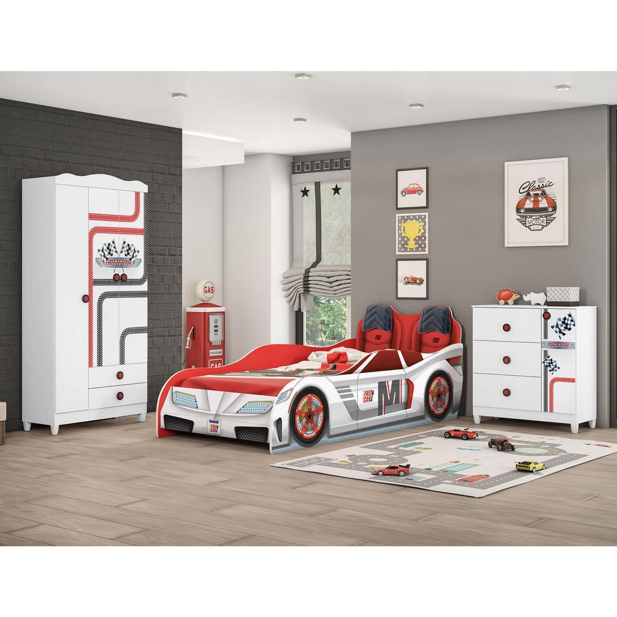 KIDSCOOL - Cama Infantil Infantil Fast Car blanco Blanco