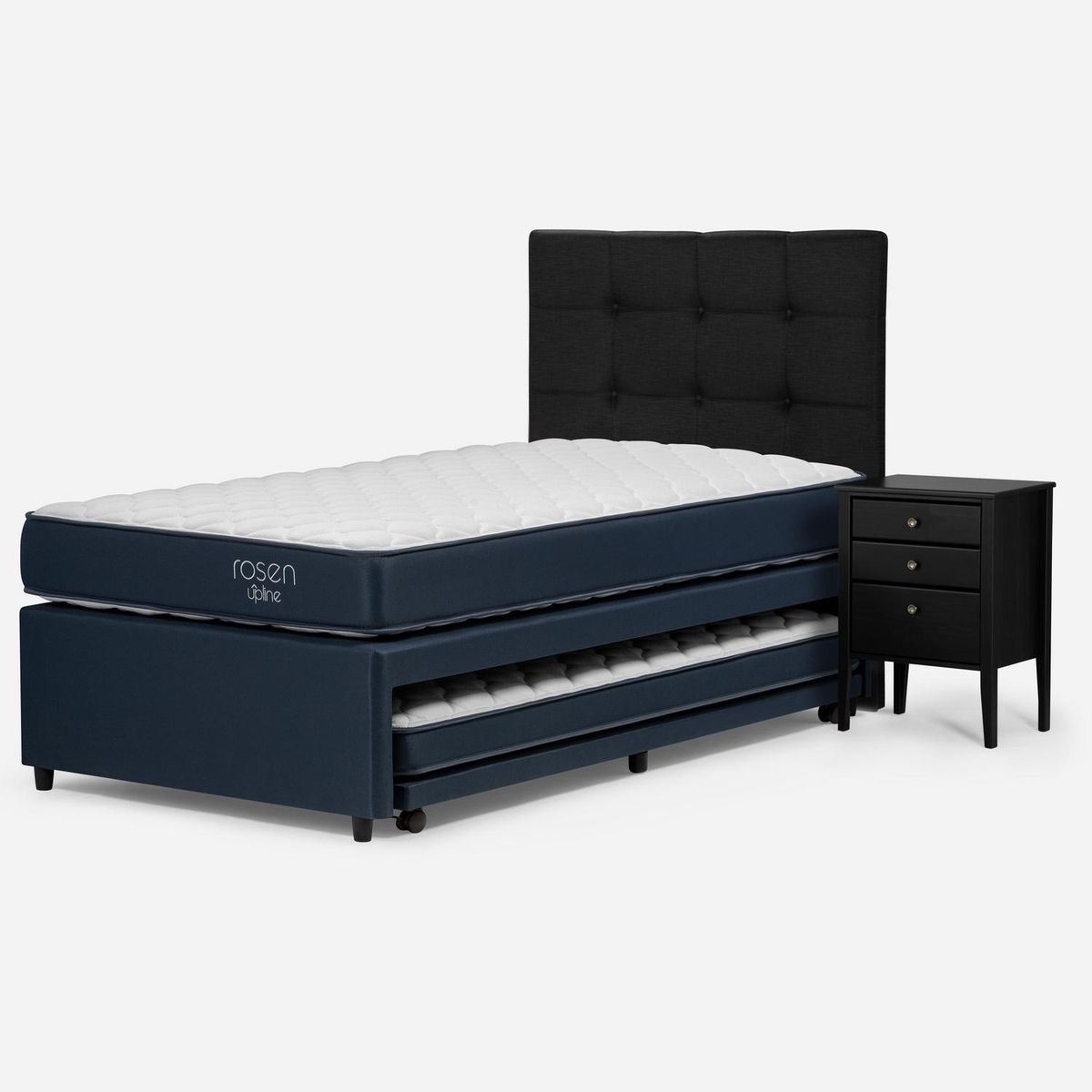ROSEN - Cama Nido Diván 1.5 Plazas Upiline + Respaldo + Velador