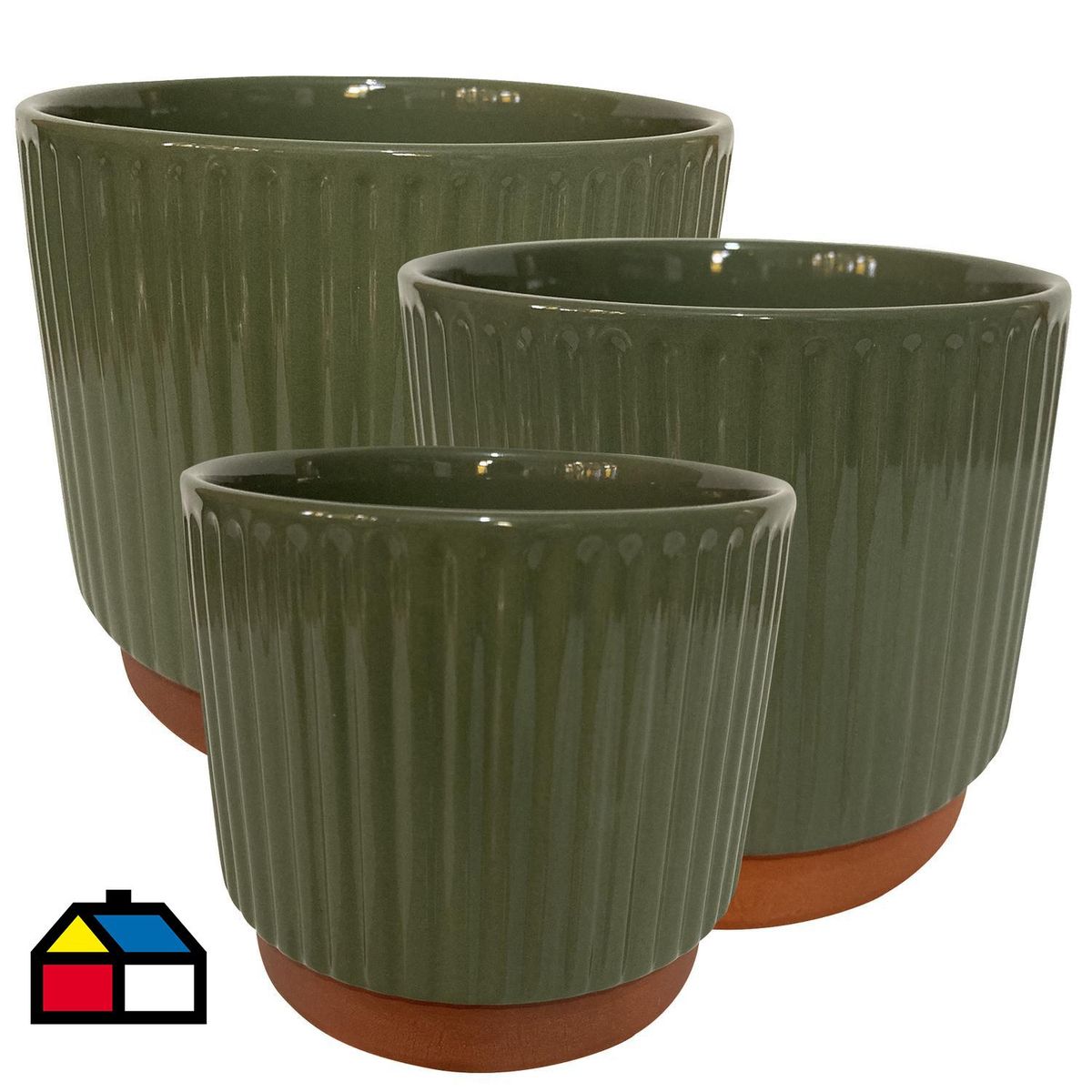 DECOGREEN - Set 3 Maceteros Enlozados Oliva 14x12, 17x15 y 20x18